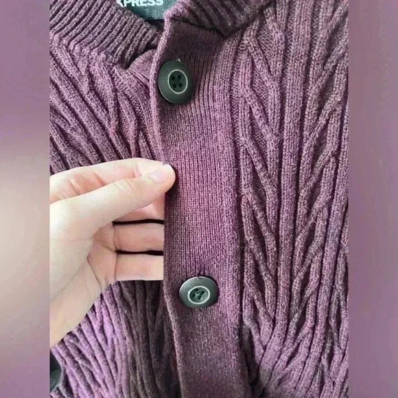 Express brand burgundy‎ knit button down cardigan - Picture 3 of 7